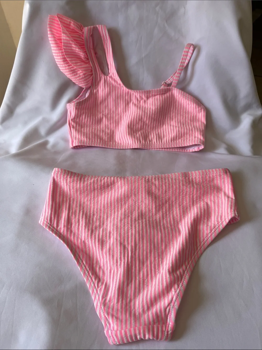 Pink Striped One-Shoulder Bikini Set